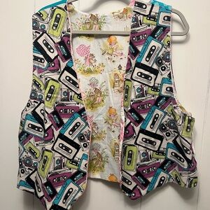 Retro Cassette Print Vest reversible to Holly hobby